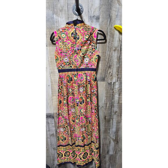 Nancy Greer Vintage 60s Retro High Neck Maxi Dress Multi Pattern Colorful - Picture 3 of 4